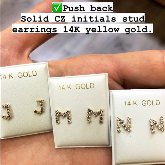 New 14K Yellow Gold CZ initials Earrings push back - Picture 1 of 1